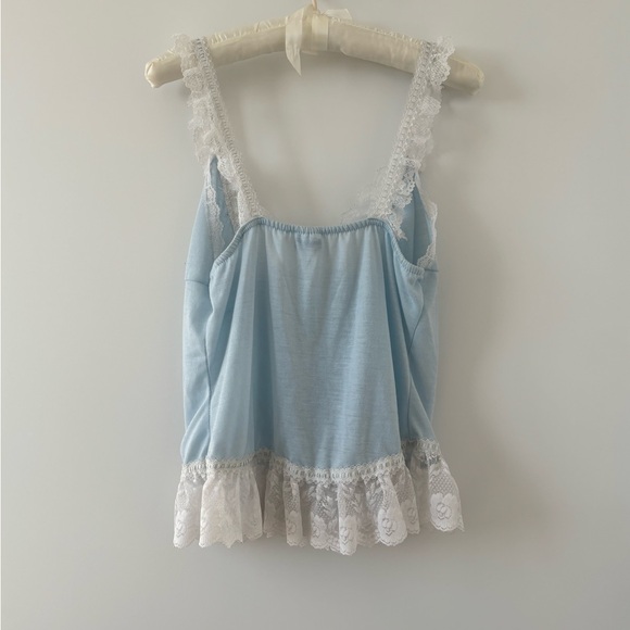 VINTAGE 1970s Bernette Baby Blue Lace Ruffle Babydoll Nightie Top - Picture 4 of 8